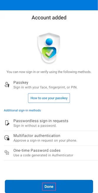 Authenticator showing Passkey as a sign-in method on iOS.